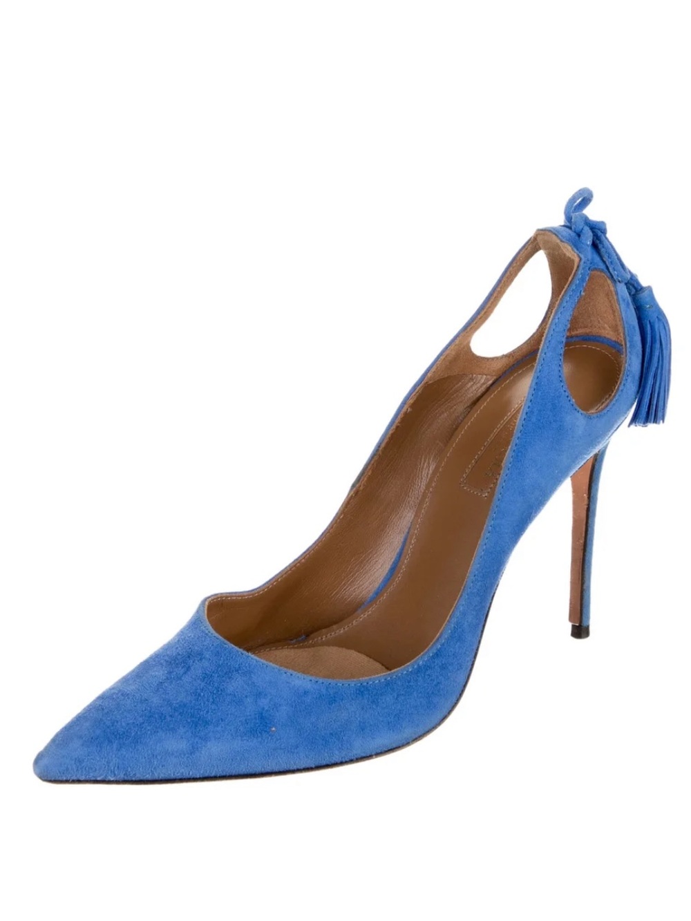Aquazzura Blue Suede Pointed Tassel Pump
